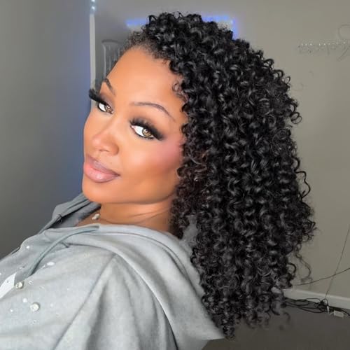 ToyoTress Burmese Curly Crochet Human Hair - 12 Inch 50G Feather Human Crochet Hair For Black Women Natural Color Miracle Knots Invisible Knotless Braiding Hair (12 Inch, 1B-50G)