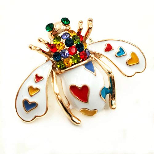 Dreamlandsales Super Cute Colored Heart Shaped Spotted White Bee Brooch Enamel Pin (White Bee) #TOP2