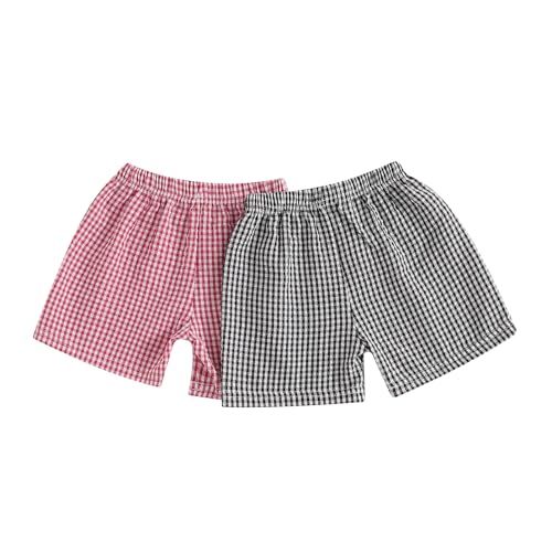 Toddler Baby Boy Girl Shorts Gingham Plaid Print Summer Casual Loose Fit Bottoms Pants (Black, 3-4 Years)