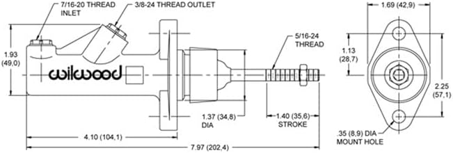 Wilwood 260-6089 Compact Remote Aluminum Master Cylinder, 750" BorE
