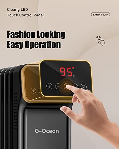G-Ocean Oil Filled Radiator Heater, 1500W Quiet Full Room Radiant Heater With Digital Thermostat, 24 Hrs Timer & Remote, Overheat & Tip-Over Protection, Safety Electric Space Heater For Indoor Use #TOP1