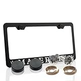 Laser Engraved License Plate Frame Made of Industrial Grade Powder Coated Black Matte Black Stainless Steel w/Caps and Accessories