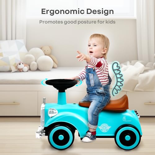 Image of R for Rabbit Speedster Royal Ride on Car for Kids, Baby Vintage Looks Stylish Ride Car with LED Light & Horn Boys Girls Age 1-4 Years, Weight Capacity Up to 20Kgs (Blue Brown)