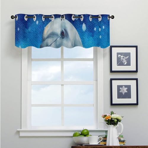 Cenefa de ventana con delfines para salón y cocina filtro de luz solar suave estilo playa 4