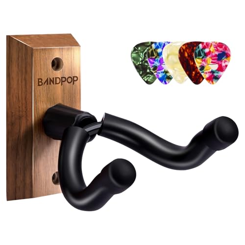 Bandpop Guitar Wall Mount - Black Walnut Guitar Hanger with 5pcs Picks for Acoustic, Electric, Bass, Banjo, Mandolin