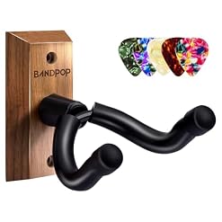 Bandpop Guitar Wall Mount – Black Walnut Guitar Hanger with 5pcs Picks for Acoustic, Electric, Bass, Banjo, Mandolin - Les Beatles, Paul McCartney, John Lennon, RIngo Starr, George Harrison
