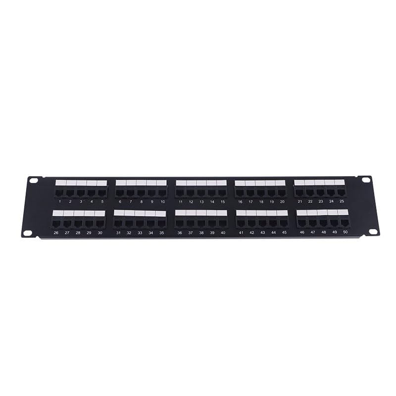 Telephone Patch Panel 50 Ports UTP Cat 3 RJ11 Jack 4 Pins Gold Plated 2U Height 19 Inch for Cabinet Rack Mounted