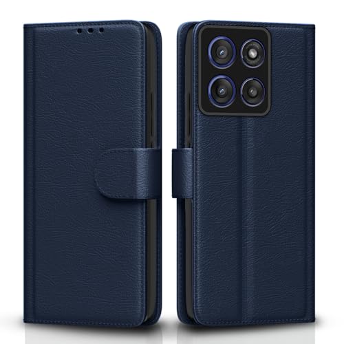 Image of Pikkme Flip Cover for Motorola Moto Edge 60 Stylus 5G Leather Finish | Inside TPU with Card Pockets | Wallet Stand and Shock Proof | Complete Protection Flip Case(Blue)