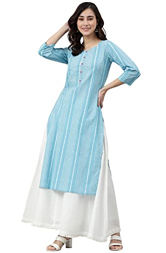 Image of Janasya Women's Cotton Striped Regular Kurta