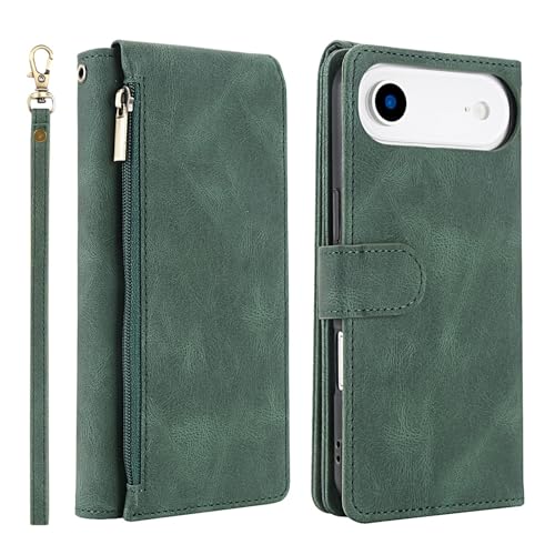 Coque iPhone 17 Air rabat cuir vert pour ne plus perdre vos cartes et clés