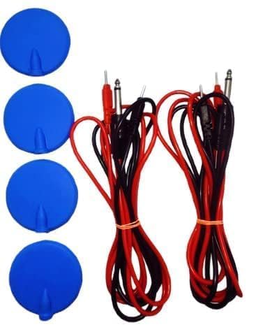 tens 2 channel machine accessories combo kit, 2 lead wires & 4 electrode pads, physiotherapy device for ems tens therapy, pain relief, muscle stimulation, home & clinic use