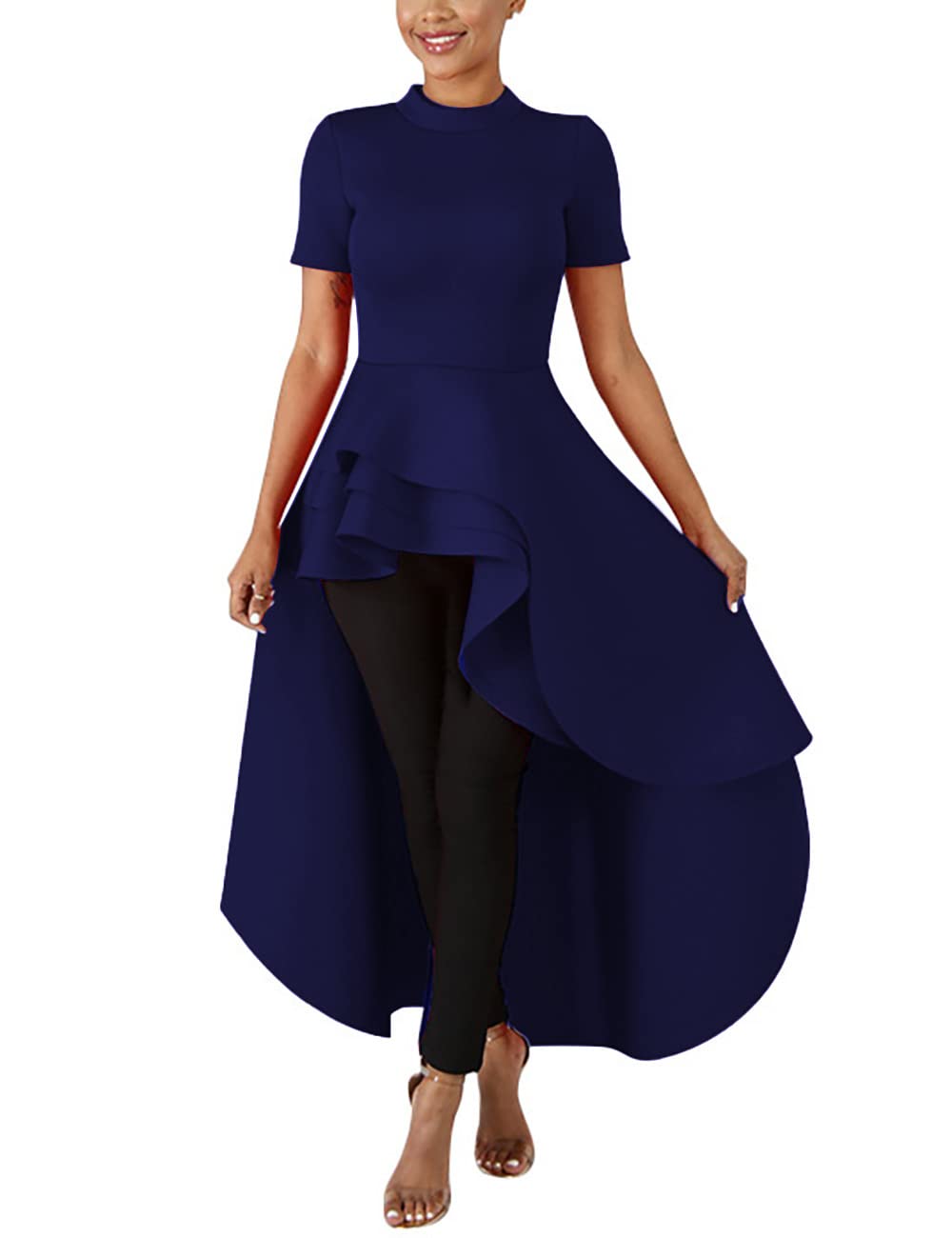 Lrady Womens Casual Shirt Dress High Low Irregular Hem Ruched Blouse Asymmetrical Peplum Long Tunic Tops
