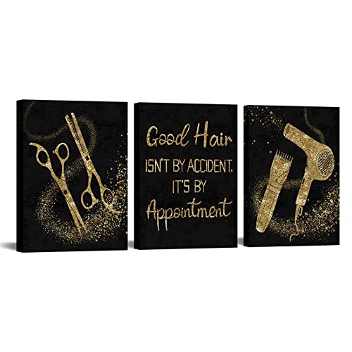 Conipit Hair Salon Pictures Wall Decor Barbershop Canvas Wall Art Black and Gold Hair...