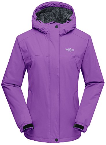 Wantdo Chaquetas de Senderismo Deportiva Invierno Chaquetas de Esquí Antiviento Resistente al Agua Parka Cálida Forro Polar con Capucha Abrigo de Lana para Exteriores para Mujer Púrpura Small