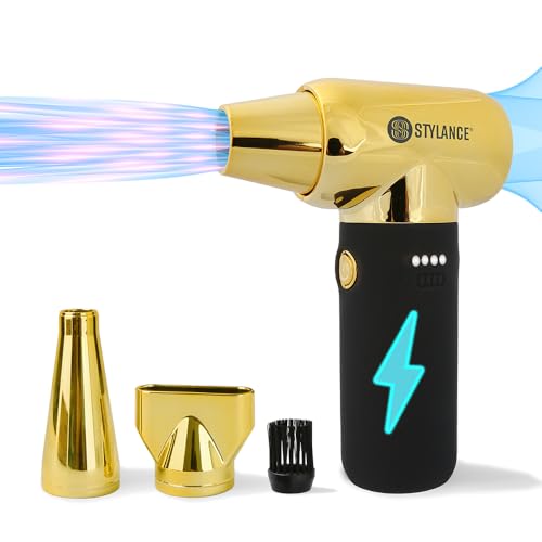 STYLANCE Compressed Barber Air Duster,110000RPM Portable Hand Held Mini Fan, for Cooling, Cleaning,Salon,Home, Type-C Charging, Gold