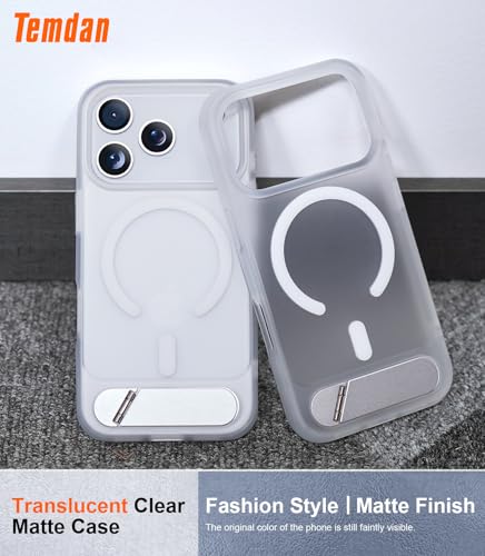 Image of Designed for iPhone 17 Pro Max Case, [Built-in Invisible Kickstand][Compatible with MagSafe][Military Grade Shockproof] Slim Translucent Matte Phone Case 6.9 inch (Clear Matte)