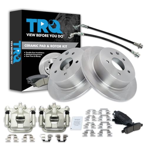 Image of TRQ Rear Brake Pad and Rotor Set Semi Metallic Rotors Calipers Hoses | For 2007-2008 Nissan Maxima