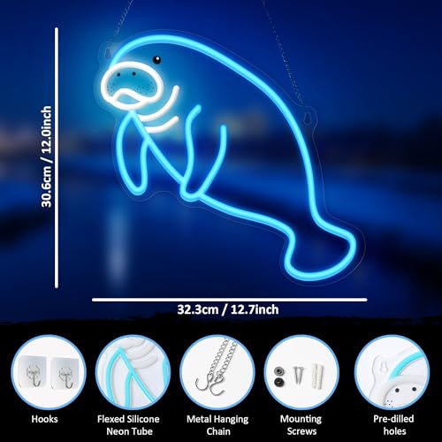 Image of CoolGift Mart Manatee Neon Sign, Dimmable Wall Decor Light. Birthday Party Decorations for Home, Patio, Garden, Bars, Restaurants, Hotels, Stores, Clubs, Gift for Friends Family and Kids