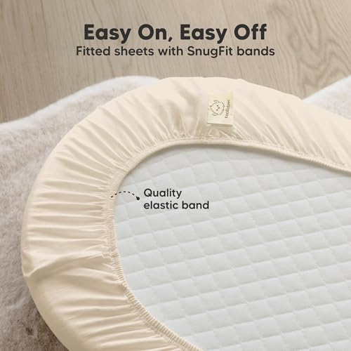 Image of 2-Pack Organic Bassinet Sheets for Girls, Boys - 100% Cotton Bassinet Mattress Sheets Compatible with Halo Bassinest Swivel Sleeper, Graco, Baby Delight, Chicco, Fitted Bassinet Sheets (Cameo)