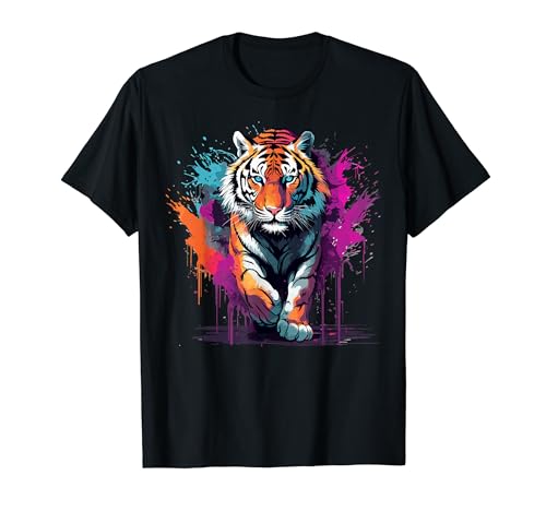 Splash Art Tigre Vida Silvestre Animal Amante Colorido Camiseta