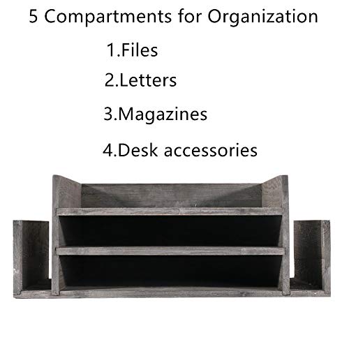 YCOCO Desktop File Document Letter Tray Holder Organizer,Rustic Gray Wood Desktop Mail Organizer 3-Tier Office Document Tray & Mail Sorter Organizer Rack,Pack of 1 - Thumbnail 5