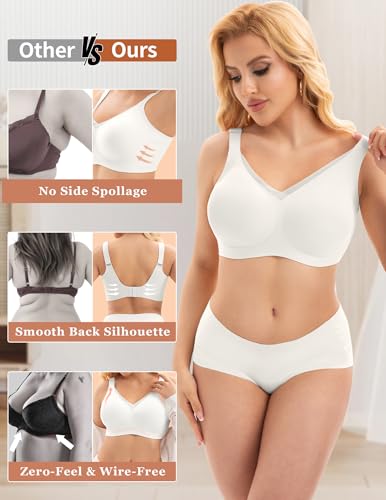 Image of PoseFree Womens Wireless Bras Supportive Tshirt Bra No Underwire Seamless Push Up V Mesh Comfortable Bralette Everyday Bras