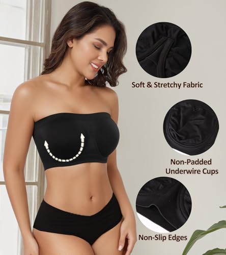 Image of DotVol Women's Underwire Bralette Non Padded Bandeau Tube Top Multiway Bra | Unpadding,Seamless,Non-Slip,Multiway