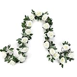 Artificial Flower Garland, 2 Pack 15FT White Rose Flower Strings Fake Flower Vines for Wall,...