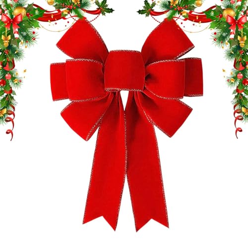 Lazos para árbol de Navidad, color rojo grande con borde dorado brillante, lazos rojos de Navidad, decoración navideña, para pared, puerta delantera, chimenea, corona, jardín, patio, porche