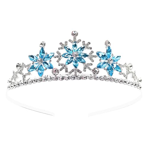 Arvintas Crystal Rhinestone Snowflakes Bridal Tiara Silver Wedding Headband Elegant Crown for Women Girls Bridal Wedding Prom Birthday Party Halloween Christmas (Light blue)