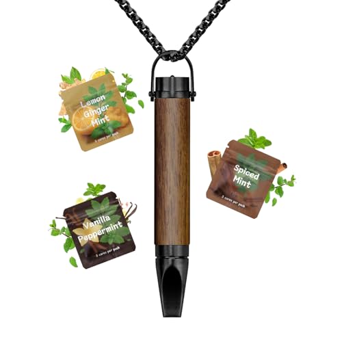 Flavored Air Anxiety Breathing Necklace Calm Down Stress Relief Breathing Device for Meditation Flat-mouthed Wooden Jewelry Gift for Women Men