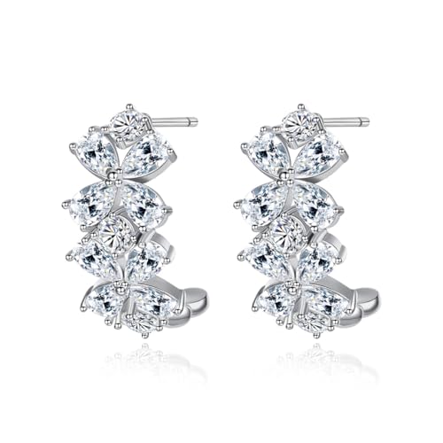 14K Gold Flower Moissanite Open Hoop Earrings, Modern Minimalist Design, Chic Accessory for Women