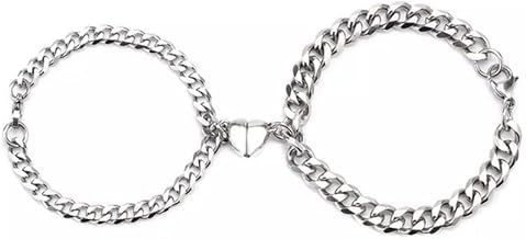 Myjewel 2Pcs Loving Magnet Bracelet Stainless Steel Heart Shaped Romantic Love Couples Friendship Promise 2 In 1 Duo Wrist Band Bracelet For Women
