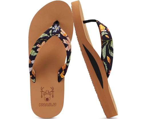 Image of KuaiLu Womens Arch Support Flip Flops Ladies Comfort Lightweight Soft Yoga Mat Cushion Walking Thong Sandals