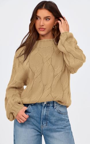 Image of PRETTYGARDEN Women's Cable Knit Sweaters Casual Long Sleeve Crewneck Oversized Chunky Fall Winter Sweater Pullover Tops 2024