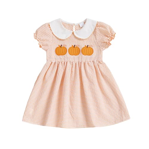 Toddler Girl Back to School Clothes Embroidery Smocked Dress Doll Collar Sundress First Day of Pre Kindergarten Outfit
