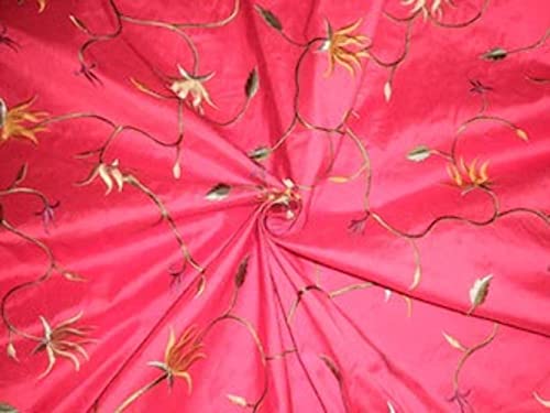 Soie pure broderie florale DUPE9 tissu Dupioni au mètre pour couture