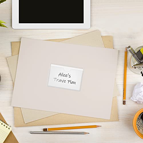 Durony DY0098 60 Pack Self-Adhesive Label Holder Card Pockets Label Holder Clear Plastic Library Card Holders thumb #3