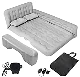 SUV Air Mattress - Thickened and Double Car Air Mattress Sided Flocking Travel Inflatable Car Mattress Bed with Electric Air Pump and 2 Pillows, Car Sleeping Bed for Home Outdoor and Travel (GERY)