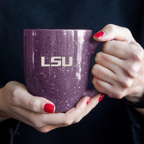 Image of Rico Industries NCAA LSU Tigers Purple Personalized 16 oz Team Color Laser Engraved Speckled Ceramic Coffee Mug