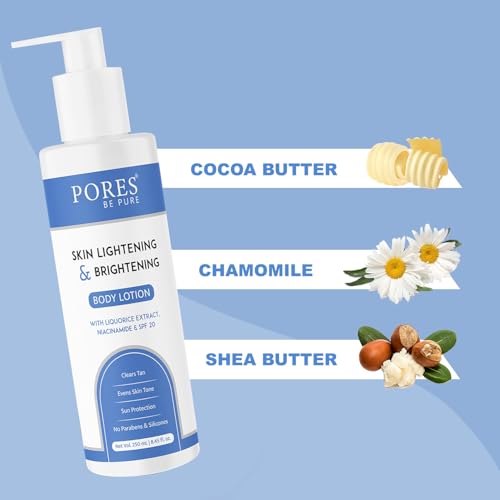 Image of PORES Be Pure Skin Lightening & Brightening Body Lotion with Liquorice Extract, Niacinamide & SPF 20 | Tan Removal, Even Skin Tone & Sun Protection | No Parabens & Silicones - 250ml