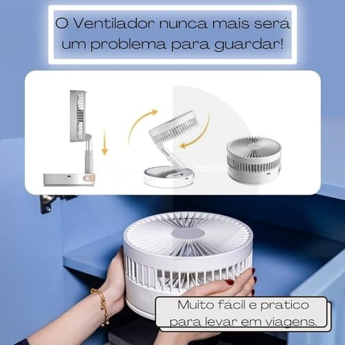 Ventilador Dobrável Expansivel Portátil Silencioso Retrátil Bateria Longa Duração 4 Velocidades Retr