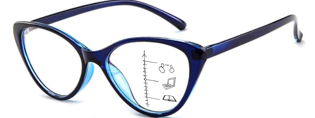 ICARA Cat Eye Progressive Multifocus Reading Glasses Blue Light Blocking Computer Readers Anti Glare/UV Ray