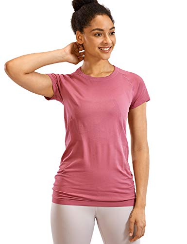 CRZ YOGA Seamless Workout Shirts for Women Short Sleeve Plain Tees Quick Dry