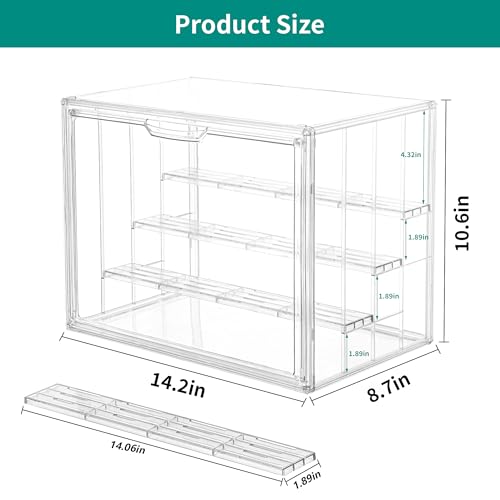 Attelite Acrylic Display Case,Upgrade 4 Tiers Clear Display Case with 3 Adjustable divider, Stackable Large Storage Box with Magnetic Door for Collectibles Action Figures - Thumbnail 2