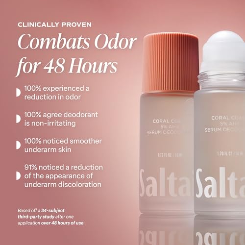 Image of Saltair Serum Deodorant 2 Pack - 5% AHA - Aluminum-Free Odor Control for Women & Men - Mandelic Acid Deodorant with Lactic Acid - Coral Coast Scent - 2x 1.7oz Travel Roll On