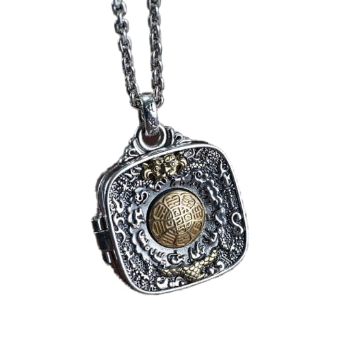 Collier Gawu Box en argent S925 rétro pendentif bouddhiste ciselé