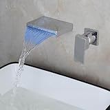 Wandmontierter Einhebel-Wasserfall-Badezimmerhahn, Chrom- und Schwarz-Finish, Keramikventil-Waschtischhahn for Waschbecken oder Badewanne(Chrome led Spout)