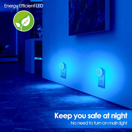 Image of FOLKSMATE 2-Pack LED Night Lights Plug in Dimmable with Sensor Blue | Nightlight Plug Into Wall Adjustable for Adults & Kids Room Bedroom Bathroom Living Room Kitchen Stairway