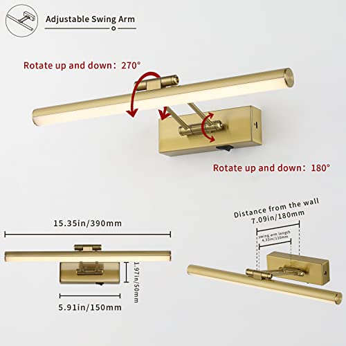 Jusheng Wireless Picture Light With Remote And Timer, Battery Operated Art Light With Swing Arm, Rechargeable Gallery Lighting Display Light For Frame Artwork-Golden Like Brass 16'' Inch #TOP5